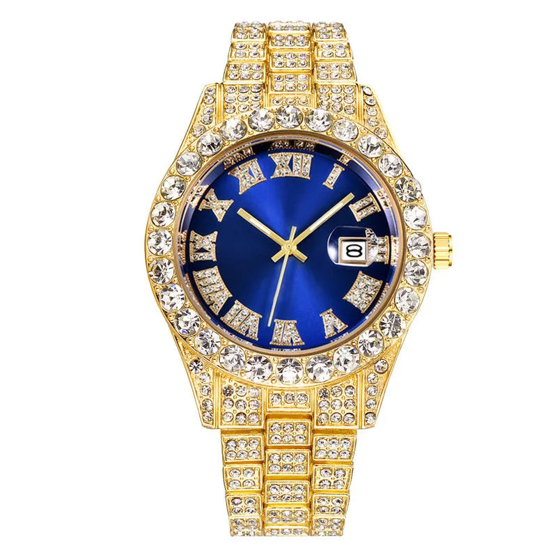 Nuevo reloj 2025 para hombre, de lujo, con diamantes de imitación, de cuarzo, calendario, estilo hip hop, envío directo