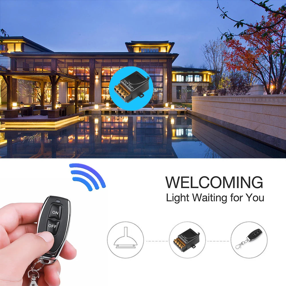 433Mhz Wireless Remote Control Switch AC 110V 220V 30A Relay 1CH Receiver Controller and 2botton RF 433 Mhz Transmitter