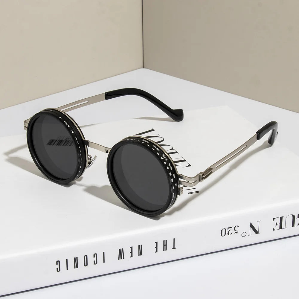 Gafas de sol redondas polarizadas ND9 con atenuación ajustable para hombres y mujeres, estilo retro punk, para pesca al aire libre, protección UV400.