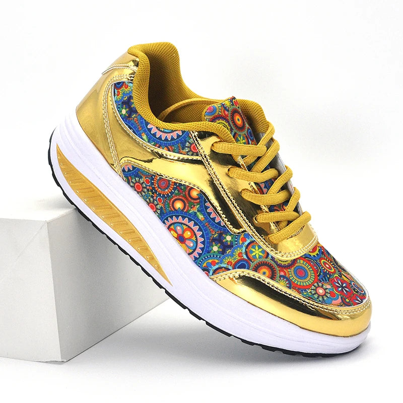 Zapatos casuales para mujer, zapatos planos con plataforma y estampados a la moda para caminar, zapatillas casuales cómodas para mujer, zapatos de cuña, zapatos de mujer