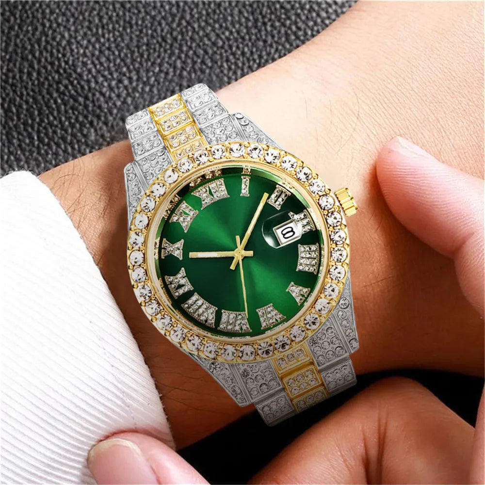 Nuevo reloj 2025 para hombre, de lujo, con diamantes de imitación, de cuarzo, calendario, estilo hip hop, envío directo