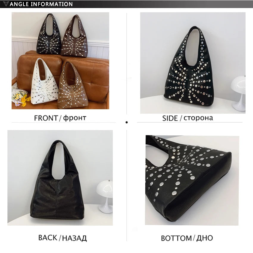 Bolso de hombro de moda para mujer, bolso de mano de lujo con remaches, bolso de mano de gran capacidad para oficina, bolso de mano estilo punk para chicas, bolsos principales para mujeres