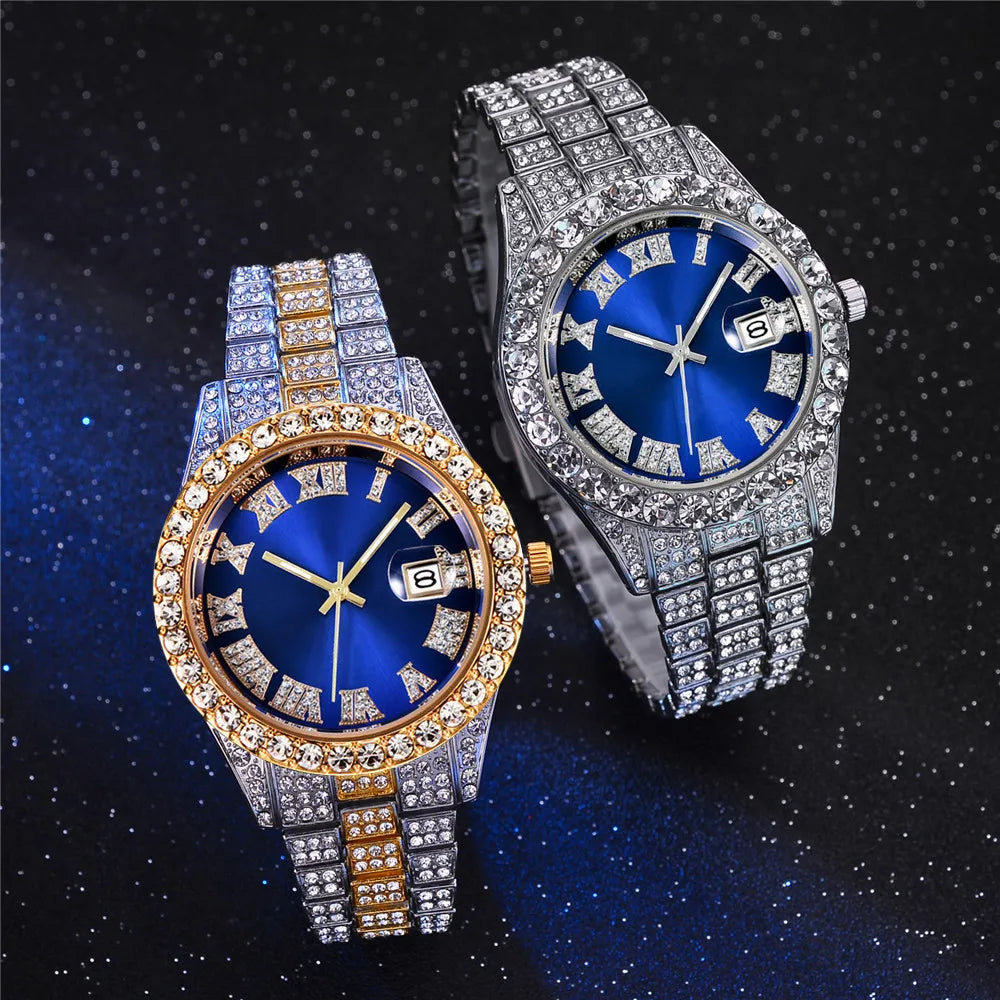 Nuevo reloj 2025 para hombre, de lujo, con diamantes de imitación, de cuarzo, calendario, estilo hip hop, envío directo