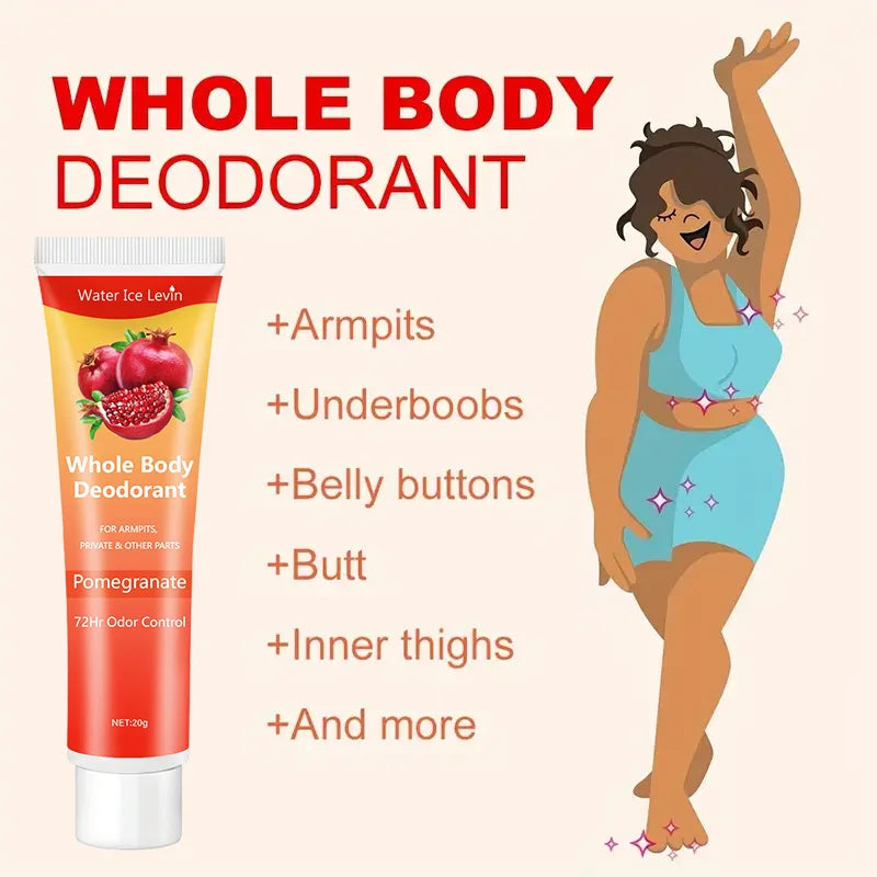 Crema desodorante corporal de granada, 72 horas de control de olores, sin aluminio, suave y calmante, fragancia fresca (apta para piel sensible), desodorante con perfume, frescura durante todo el día.