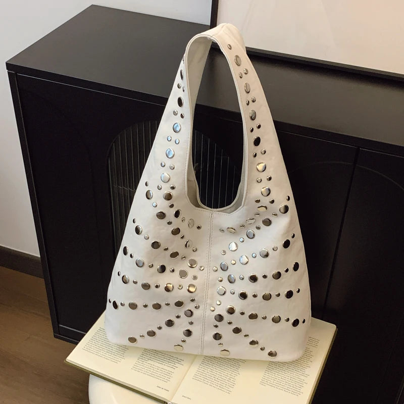 Bolso de hombro de moda para mujer, bolso de mano de lujo con remaches, bolso de mano de gran capacidad para oficina, bolso de mano estilo punk para chicas, bolsos principales para mujeres