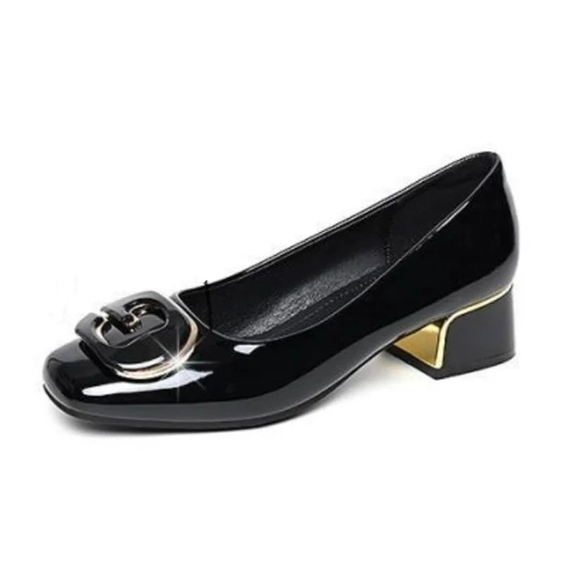 Zapatos de mujer bonitos de punta redonda negros, cómodos, sin cordones, elegantes, informales, beige, para primavera y verano, zapatos de trabajo con tacón z415