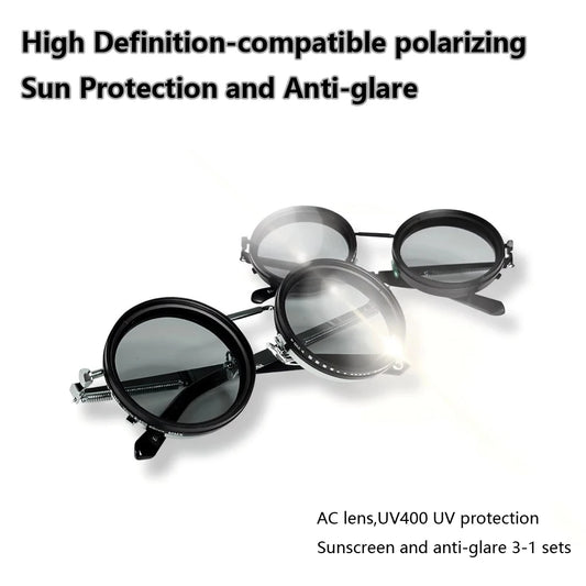 Gafas de sol redondas polarizadas ND9 con atenuación ajustable para hombres y mujeres, estilo retro punk, para pesca al aire libre, protección UV400.