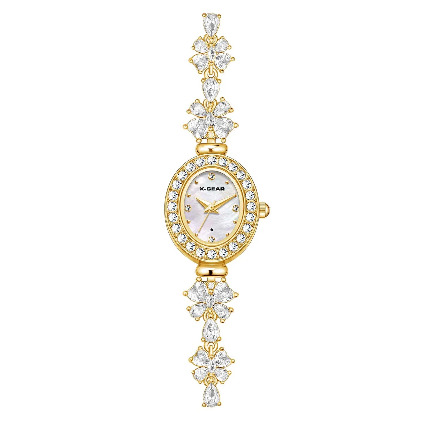 Reloj de cuarzo para mujer 2025: elegante y delicado brazalete con correa de mariposa, esfera de nácar y lujosos diamantes de imitación.