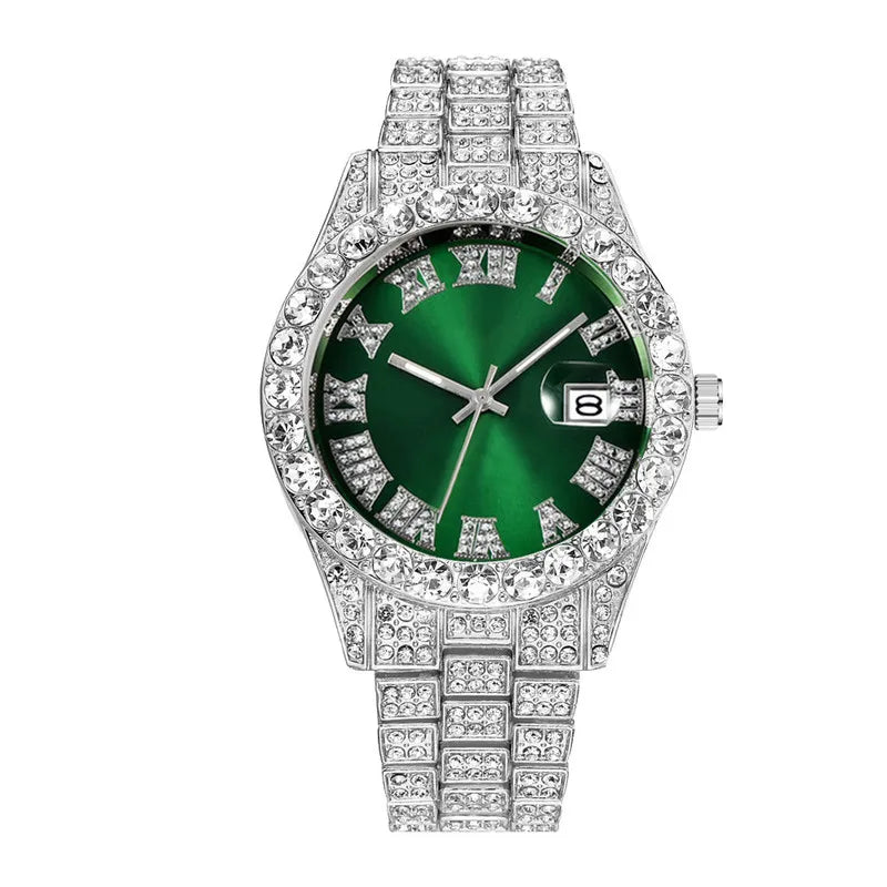 Nuevo reloj 2025 para hombre, de lujo, con diamantes de imitación, de cuarzo, calendario, estilo hip hop, envío directo
