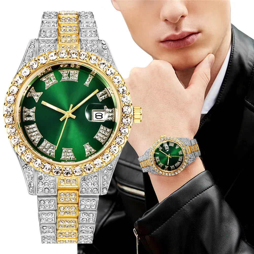 Nuevo reloj 2025 para hombre, de lujo, con diamantes de imitación, de cuarzo, calendario, estilo hip hop, envío directo