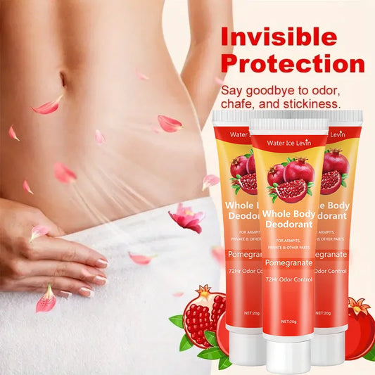 Crema desodorante corporal de granada, 72 horas de control de olores, sin aluminio, suave y calmante, fragancia fresca (apta para piel sensible), desodorante con perfume, frescura durante todo el día.