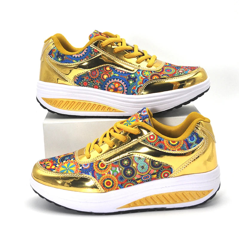 Zapatos casuales para mujer, zapatos planos con plataforma y estampados a la moda para caminar, zapatillas casuales cómodas para mujer, zapatos de cuña, zapatos de mujer